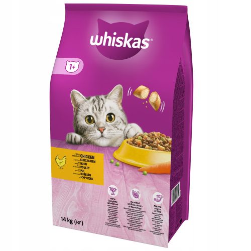 Granulátum macskáknak - Whiskas felnőtt étel egy macskához 14 kg -os csirkével