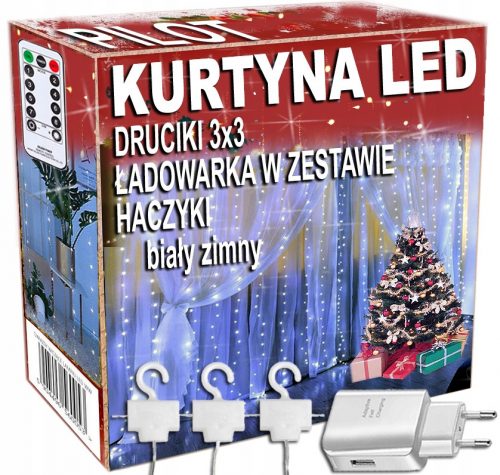 Karácsonyi fények - Világos függöny 300 LED vezetékek 3x3 fehér fehér