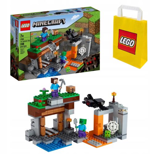  LEGO Minecraft 21166 elhagyott bánya + LEGO papír ajándéktáska közepes méretű M 41x34x12 cm