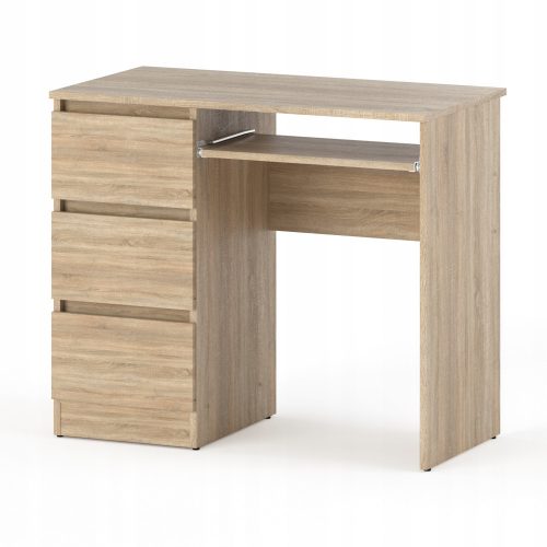 Iskolai számítógépes íróasztal, Sonoma Oak Desk, 90 cm 3 fiókos polcbútor