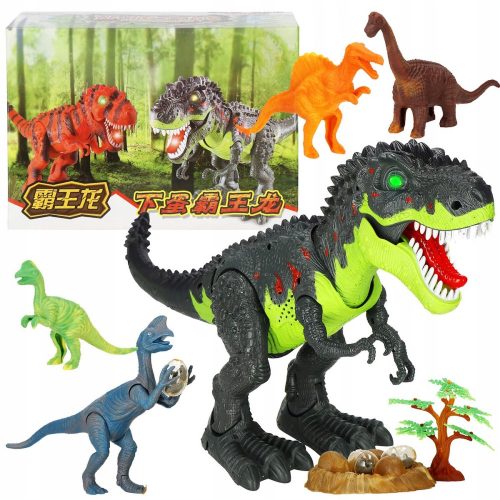 Játék figura - MEGA DINOSZAURUSZ T-REX SÉTÁL, ÜDÍT, FEKÜL FEKÜL TOJÁS