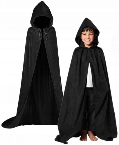 Lány jelmez - Long Cape Black Halloween varázsló 146/152