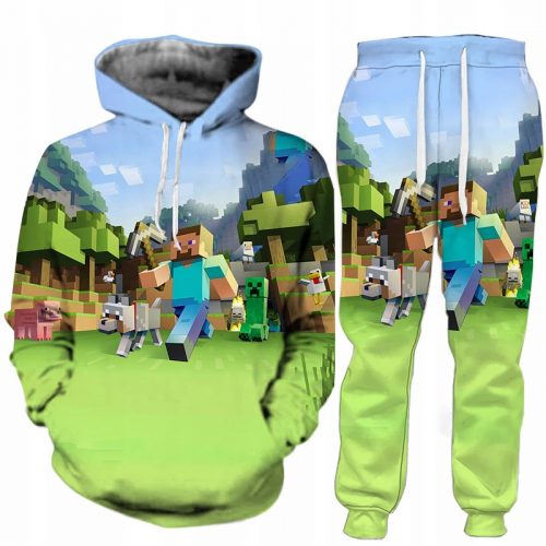 Gyermek tréningruha szett - Tracksuit 3D Minecraft Sweatshirt Pants Méretminták