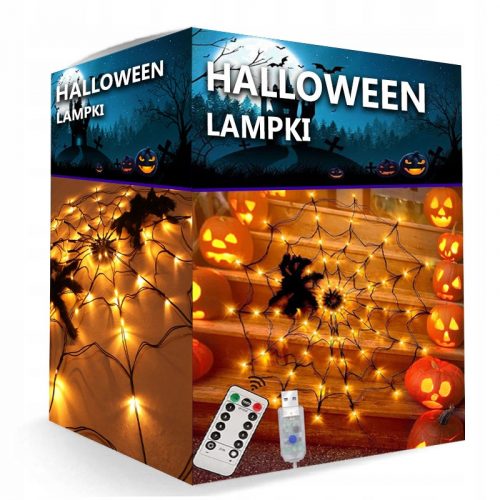 Pókfény pókkal Hatalmas Halloween 60led USB -lámpák távvezérléssel