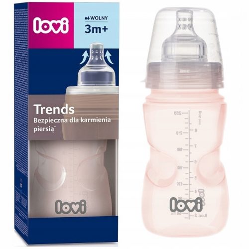 Bébiüveg - Lovi palack trendek + felügyelet dinamikus cumi 250 ml 3m + rózsaszín