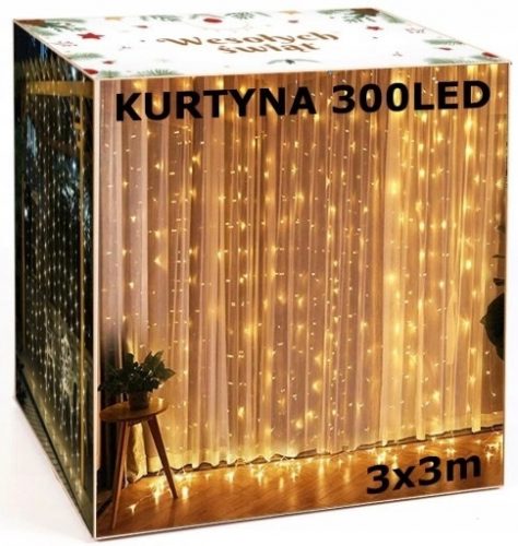  FÉNYFÜGGÖNY 300LED LÁMPÁK TÁVOS GIRLAND 3x3m MELEG FEHÉR