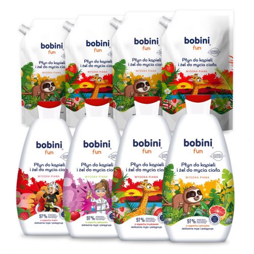  BOBINI FUN Fürdőfolyadék gyerekeknek 500ml + Folyékony utántöltő 500ml 4+4