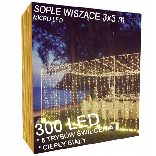  FÜGGÖNY FÉNY GARLAND ICILS LED LÁMPÁK 8 ÜZEMMÓD MELEG FEHÉR 3x3m