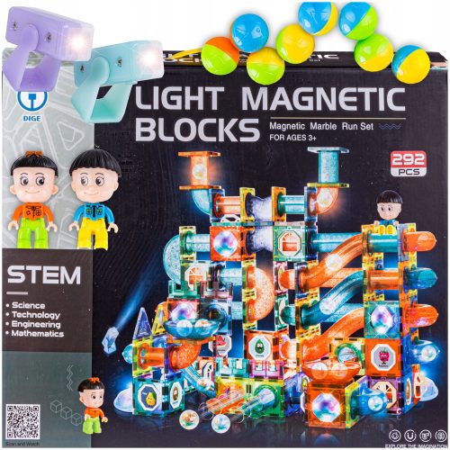  DK Magnetic Blocks Izzó Mágneses Blocks Golyópálya 292 Elemek Golyópálya 292 db.