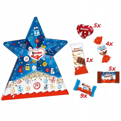 KINDER Mix Adventi Kalendárium csillaggal CSOKOLÁDÁK 24 db 149 g