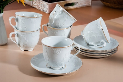 Porcelán edények - Tea és kávé felszolgálás Ćmielów Rococo Złota Linia 3604 18 db.