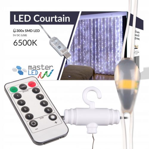  CURTAIN LED lámpa USB 300 LED 3x3m távirányító 6500K