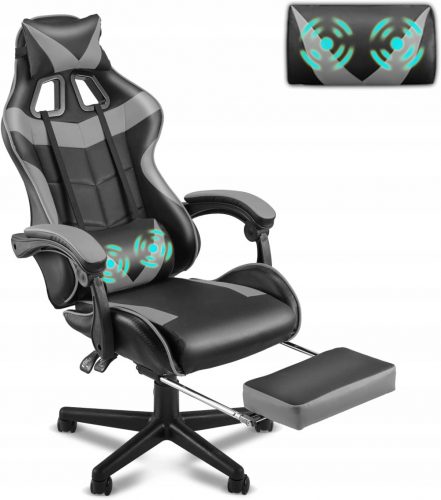 Gaming Office Rotation Armat kerekeken, lábtámasz szürke masszázs