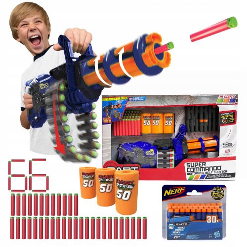  AKKUMULÁTOROS MINIGUN DART ZONE SCORPION GUN 36 ARTS 2 MAGAZINES 3 TA + Hasbro Nerf N-Strike Elite darts 30 db