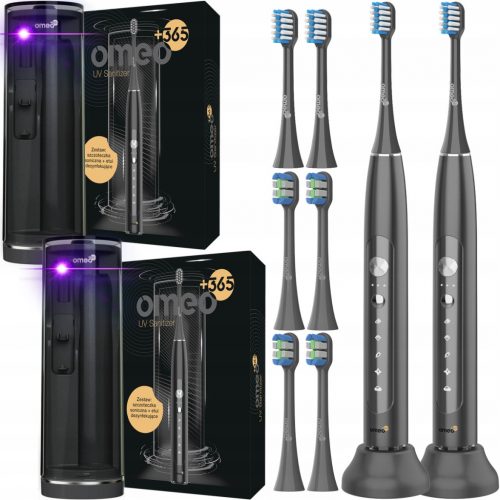  2x OMEO +365 UV Sanitizer Black Sonic elektromos fogkefe