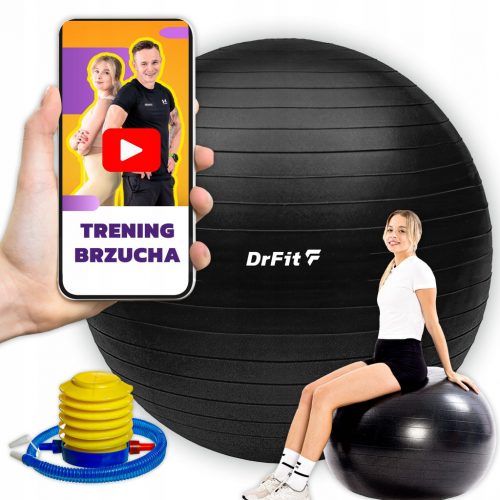  Edző- és rehabilitációs labda DrFit pumpával, 85 cm, fekete