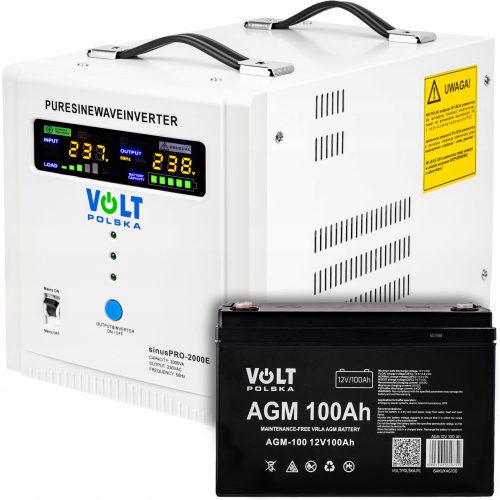 Vésztáp Volt SINUS PRO 2000E + Akkumulátor Volt Polska 12 V 100 Ah