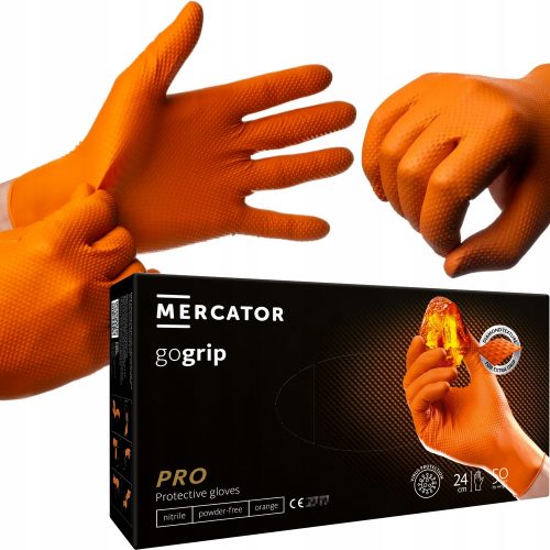 MERCATOR gogrip narancssárga nitril kesztyű, M-es méret, 50 db.