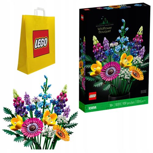  LEGO ICONS 10313 vadvirág csokor + LEGO 6315792 VP PAPÍRZSÁK KÖZEPES M 34X41X10 TE