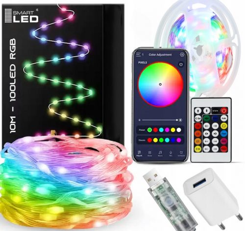  Karácsonyfa lámpák LED lámpafüzér 10M 100LED RGB Távirányító alkalmazás