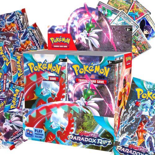  POKEMON COLLECTOR KÁRTYA MEGA DOBOZ NAGY PARADOX RIFT SZETT 360 DB + 2× POKEMON OBSIDIAN FLAMES KÁRTYA TÁSKA 10 KÁRTYÁBÓL