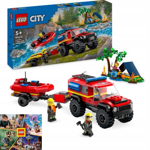  60412 4X4 Tűzoltóautó MENTŐHAJÓVAL + LEGO KATALÓGUS 2024 ÚJ