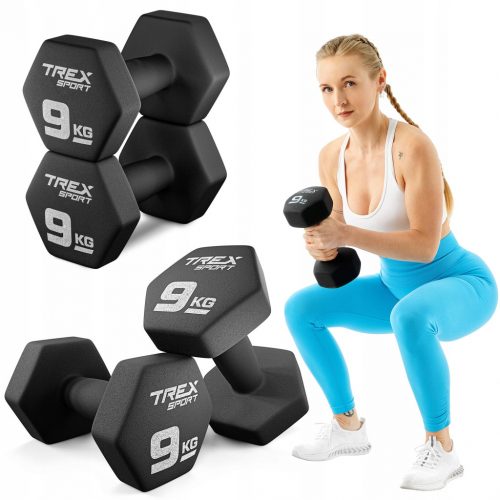  2x9 kg-os súlyzókból és neoprén súlyzókból álló készlet Trex Sport gyakorlatokhoz