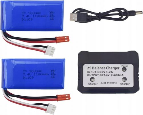  2 db akkumulátor készlet 7,4 V 1100 mAh töltő WLtoys A949, A959, A969, A979, K929