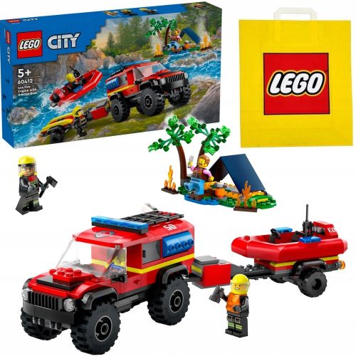  60412 4X4 Tűzoltóautó MENTŐHAJÓVAL + VP papírzacskó LEGO 6315792 közepes