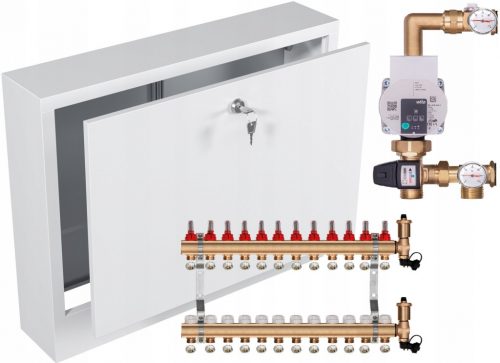  Sárgaréz elosztó padlófűtéshez 12 WILO SZIVATTYÚ + FELÜLETRE SZERELŐ DOBOZ