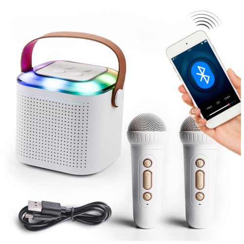  KARAOKE HANGSZÓRÓ GYERMEKEKNEK BLUETOOTH 5.0 SZÍNES FÉNYEL + 2 MIKROFON