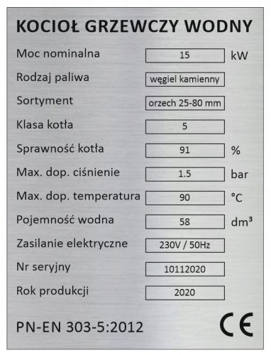 Fakályha, ökoborsószén, 15 kW-os kőszén