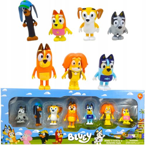  BLUEY 7 SZABRA KÉSZLET CSALÁDI FIGURÁK BINGO CHILI BANDIT ANYA AJÁNDÉK 8cm