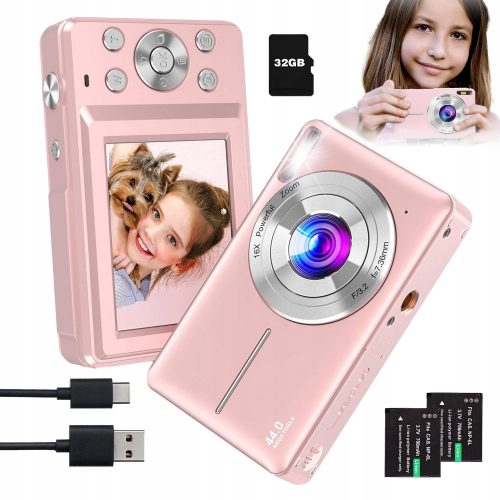  DIGITÁLIS KAMERA GYERMEKEKNEK GYERMEK FOTÓKAMERA PINK + 32GB KÁRTYA