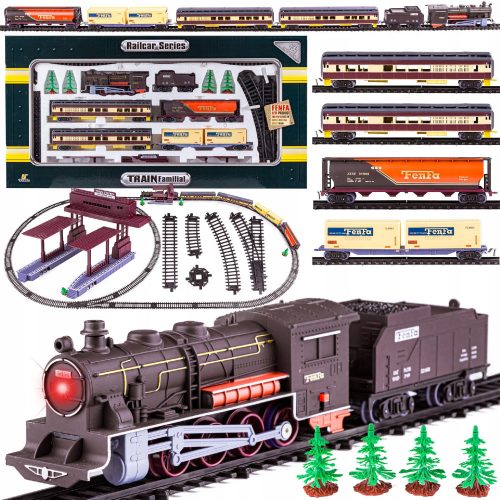  Realistic Train Steam Locomotive + Wagons Tracks Inn