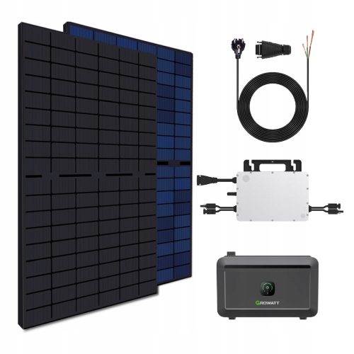 Erkélyi fotovoltaikus 860 W HMS 800 W inverterrel és Growatt NOAH 2000