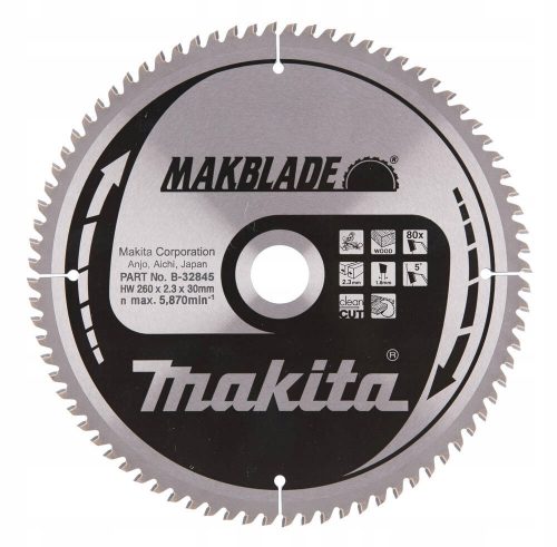  MAKITA B-32845 VÁGÓTÁRCSA FÁHOZ 260x30 80z