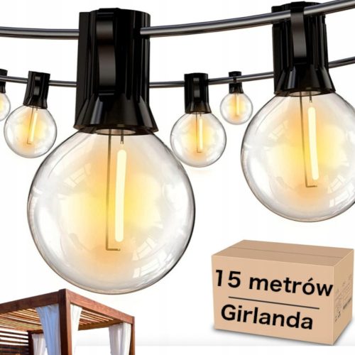  Garland 1500 cm hálózati + 2× E27 LED IZZÓZÓ 1W Edison Garlandhoz