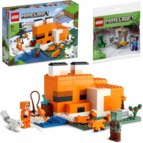  LEGO Minecraft 21178 Fox Habitat + LEGO Minecraft 30647 cseppkőbarlang