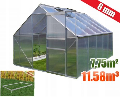  KERTI ÜVEGHÁZ 250x310 7,75m2 POLIKARBONÁT 6mm PLANTIFLEX ALAP