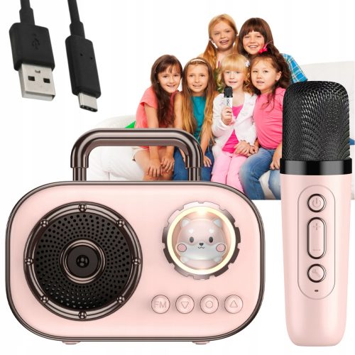  VEZETÉK NÉLKÜLI KARAOKE SZETT BLUETOOTH MIKROFONNAL + GYERMEKEK HANGSZÓRÓJA + USB - USB-C KÁBEL 0,5 M 50 CM FEHÉR