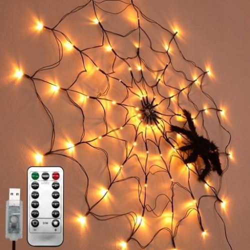  SPIDER WEB LAMP 80 LED HALLOWEEN SPIDER TÁVIRÁNYÍTÓVAL