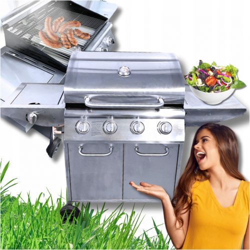  IOWA gáz GRILL rozsdamentes acél BBQ 5 égő 4+1 kerekeken 14,5 kW