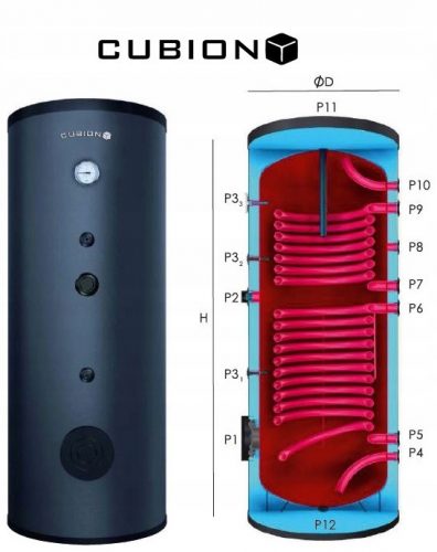  Fűtés, kazán, szolár tartály, 500 L, két CUBION CU-SO2 hőcserélő