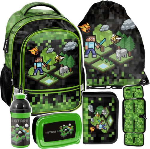  Minecraft többrekeszes iskolai hátizsák Paso fekete, Shades of green, Multicolor 19 l + 5 egyéb termék