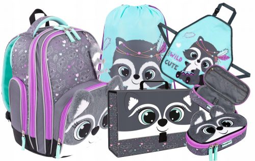  BABMIBO RACOON SCHOOL HÁTIZSÁK KÖNNYŰ PLÜS RACCOON PREMIUM + 4 egyéb termék