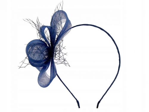  FASCINATOR, HAJABLAK, DEKORATÍV FEJPÁNT fátyollal - sötétkék