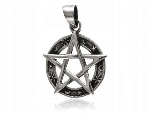  Medál sötét ezüstből 925 Pentagram mágikus szimbólum w0613 - 3,5g.