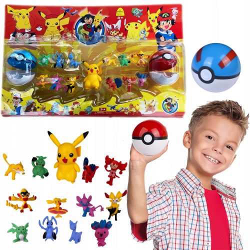  POKEMON FIGURÁK ÁBRA 13 DB + 2x POKEBALL LABDA NAGY JÁTÉK KÉSZLET