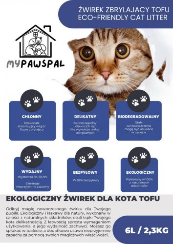  MyPawsPal 3x csomósodó természetes környezetbarát macskaalom, öko tofu